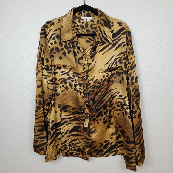Vintage ICE Top Womens Size 22 Silk Animal Print Mob Wife Button Front 90s Y2K - Picture 1 of 10